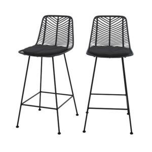 Wohnli Möbelsuche - 2er Set Barstühle aus 66 cm in schwarzem Rattan
