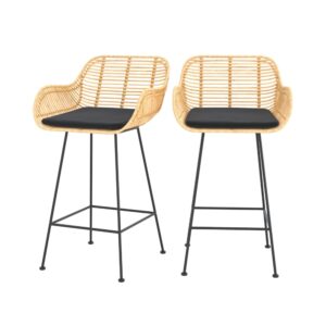 Wohnli Möbelsuche - 2er Set Barstühle aus 66 cm in Rattan und schwarzem Stoff