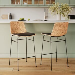 wohnli-moebel-suche-M25207732-1 2er Set Barstühle aus 66 cm in natürlichem Material und schwarz 40x91x42cm Naturfasern Schwarz Maison Pavane Möbel Esszimmermöbel Barhocker