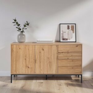 wohnli-moebel-suche-M25207918-1 Buffet mit 2 Türen und 4 Schubladen L140 cm - Holzdekor hell 140x80x40cm Spanplatte Beige Calicosy Möbel Esszimmermöbel Sideboards, Highboards & niedrige Anrichten