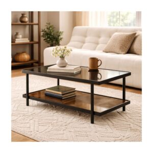 Couchtisch mit 2 rauchglas Platten L100 cm - Schwarz 100x48x50cm Glas Schwarz Calicosy Möbel Wohnzimmermöbel Couchtische