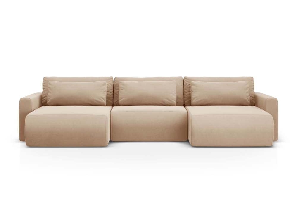 wohnli-moebel-suche-M26002314 Wohnli Möbelsuche - 4-Sitzer ausklappbares Panoramasofa + Bettkasten aus Samt mandelbeige