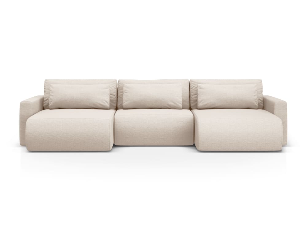 Wohnli Möbelsuche - 4-Sitzer Schlaf-Panoramasofa mit Box aus strukturiertem Stoff beige