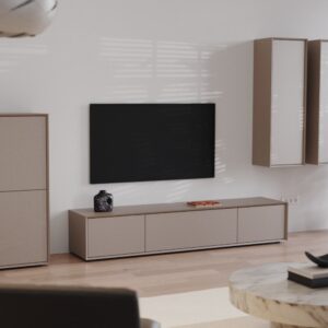 wohnli-moebel-suche-M26002610-1 TV-Möbel mit 3 Klapptüren L200 cm - Beige 200x36x43cm Spanplatte Beige Calicosy Möbel Wohnzimmermöbel TV-Möbel