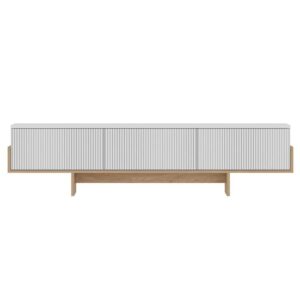 wohnli-moebel-suche-M26002613 Wohnli Möbelsuche - TV-Möbel mit 3 abklappbaren Türen L180 cm - Weiß und Holzdekor