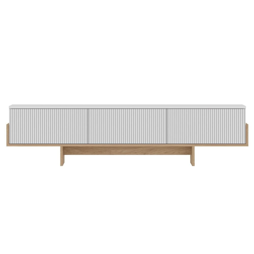 wohnli-moebel-suche-M26002613 Wohnli Möbelsuche - TV-Möbel mit 3 abklappbaren Türen L180 cm - Weiß und Holzdekor