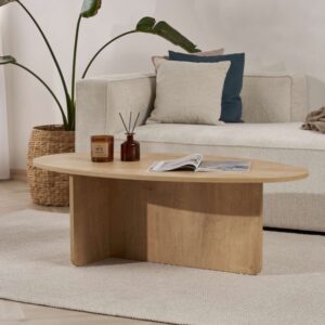 wohnli-moebel-suche-M26002640-1 Couchtisch mit ovaler Platte L120 cm - Eichenoptik Dekor 120x40x65cm Spanplatte Braun Calicosy Möbel Wohnzimmermöbel Couchtische