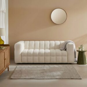3-Sitzer Stoffsofa mit Schlaffunktion L220 cm 220x80x100cm Stoff Beige Calicosy Sofas und Sessel Sofas 2-Sitzer-Sofas & 3-Sitzer-Sofas