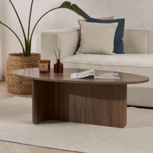 wohnli-moebel-suche-M26002650-1 Couchtisch mit ovaler Platte L120 cm - Nussbaumdekor 120x40x65cm Spanplatte Braun Calicosy Möbel Wohnzimmermöbel Couchtische