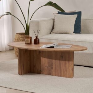 wohnli-moebel-suche-M26002659-1 Couchtisch mit ovaler Platte L120 cm - Kieferoptik 120x40x65cm Spanplatte Beige Calicosy Möbel Wohnzimmermöbel Couchtische