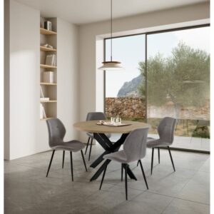wohnli-moebel-suche-M26002660-1 Klappbarer runder Tisch mit Metallbeinen D110 cm - Holzdekor hell 110x75x110cm Spanplatte Beige Calicosy Möbel Esszimmermöbel Esstische