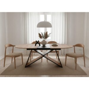 wohnli-moebel-suche-M26002661-1 Esstisch Ausziehbarer 160-200 cm Eichenoptik und schwarz 160x76x90cm Spanplatte Beige Calicosy Möbel Esszimmermöbel Esstische