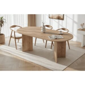 wohnli-moebel-suche-M26002664-1 Esstisch mit ovaler Tischplatte L200 cm - Eichenoptik Dekor 200x75x90cm Spanplatte Braun Calicosy Möbel Esszimmermöbel Esstische
