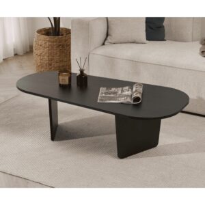 wohnli-moebel-suche-M26002665-1 Couchtisch mit abgerundeter Tischplatte L130 cm - Holzdekor Schwarz 130x40x65cm Spanplatte Schwarz Calicosy Möbel Wohnzimmermöbel Couchtische