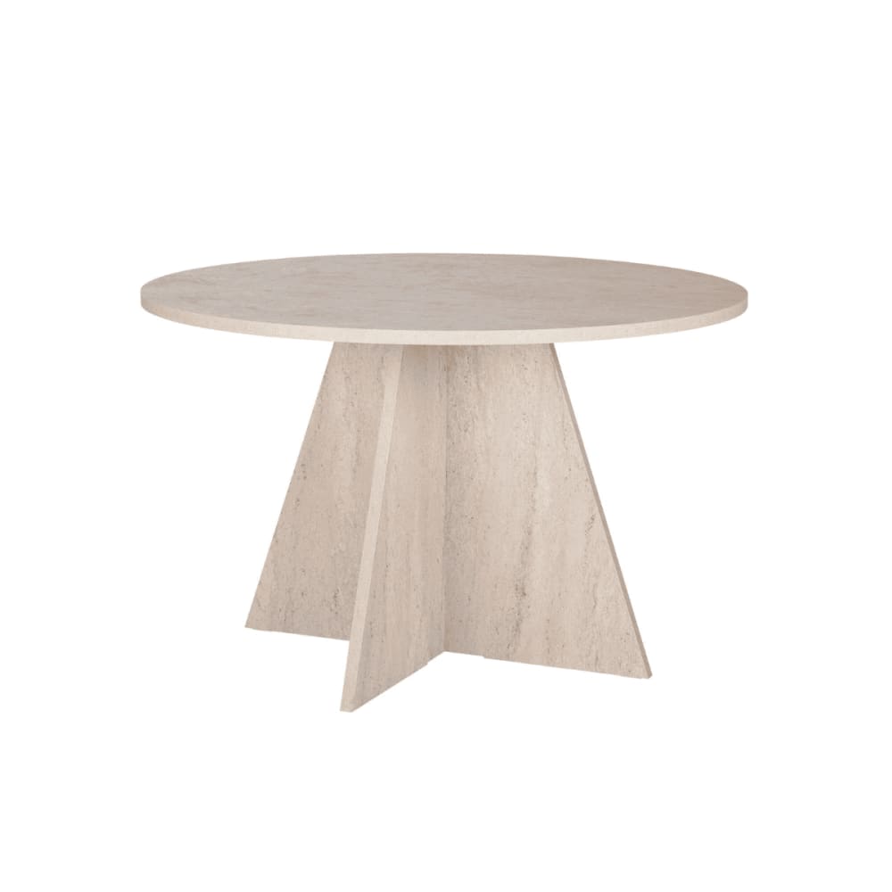 Wohnli Möbelsuche - Esstisch mit rundem Tischplatte D120 cm - Travertindekor