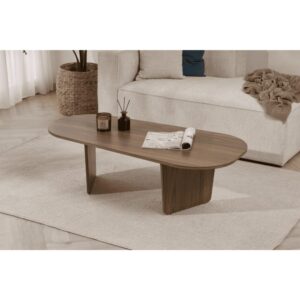 wohnli-moebel-suche-M26002669-1 Couchtisch mit abgerundeter Tischplatte L130 cm - Nussbaumdekor 130x40x65cm Spanplatte Braun Calicosy Möbel Wohnzimmermöbel Couchtische