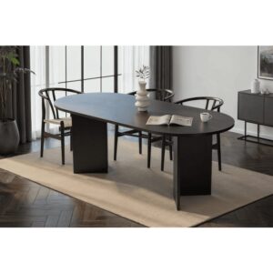 wohnli-moebel-suche-M26002672-1 Esstisch mit ovaler Tischplatte L200 cm - Holzdekor Schwarz 200x75x90cm Spanplatte Schwarz Calicosy Möbel Esszimmermöbel Esstische