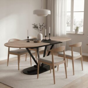wohnli-moebel-suche-M26002676-1 Ausziehbarer Esstisch160-200 cm Eichenoptik und schwarz 160x76x90cm Spanplatte Beige Calicosy Möbel Esszimmermöbel Esstische