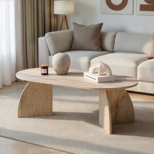 wohnli-moebel-suche-M26002680-1 Couchtisch mit geschwungenen Beinen L120 cm - Travertindekor 120x40x60cm Spanplatte Beige Calicosy Möbel Wohnzimmermöbel Couchtische
