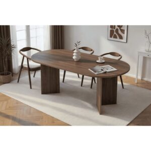 wohnli-moebel-suche-M26002682-1 Esstisch mit ovaler Tischplatte L200 cm - Nussbaumdekor 200x75x90cm Spanplatte Braun Calicosy Möbel Esszimmermöbel Esstische