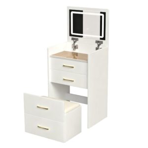 wohnli-moebel-suche-M26002968 Wohnli Möbelsuche - Schminktisch mit Klappbarem LED-Spiegel und Hocker