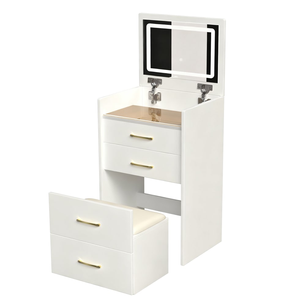 wohnli-moebel-suche-M26002968 Wohnli Möbelsuche - Schminktisch mit Klappbarem LED-Spiegel und Hocker