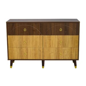 Wohnli Möbelsuche - Retro-Chic-Kommode mit 6 Schubladen aus Zweifarbigem Holz