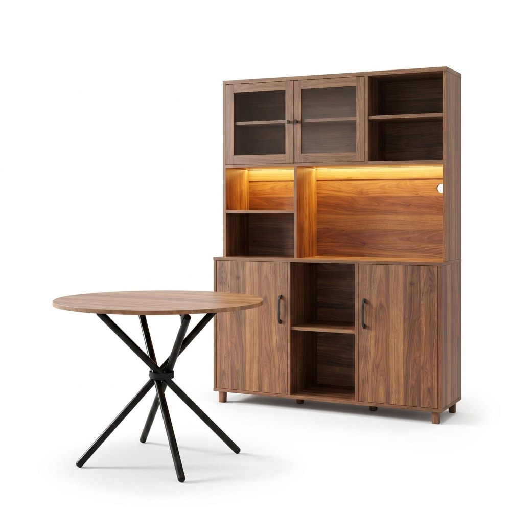 wohnli-moebel-suche-M26002987 Wohnli Möbelsuche - Highboard mit LED und runder Esstisch
