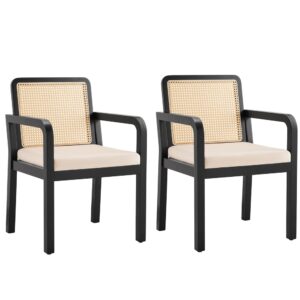 wohnli-moebel-suche-M26003048 Wohnli Möbelsuche - Set aus 2 Schwarzen Holzsesseln mit Rohrgeflecht-Rückenlehne