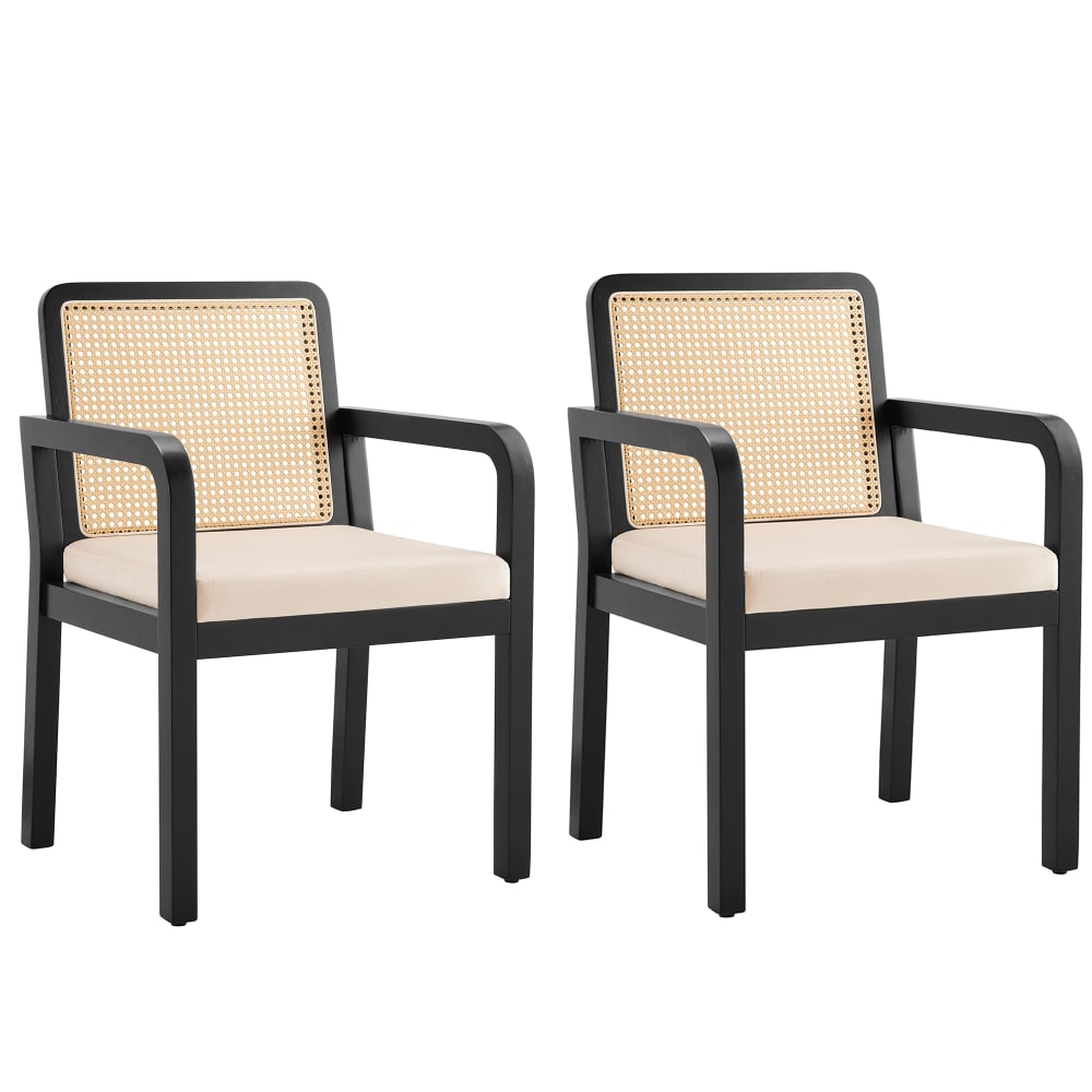wohnli-moebel-suche-M26003048 Wohnli Möbelsuche - Set aus 2 Schwarzen Holzsesseln mit Rohrgeflecht-Rückenlehne