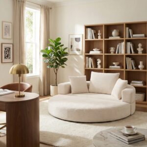 wohnli-moebel-suche-M26003060-1 Modulares Schlafsofa aus hellbeigem Cord 173x40x176cm Stoff Beige Urban Meuble Sofas und Sessel Sofas Schlafsofas