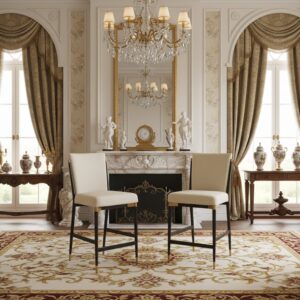 wohnli-moebel-suche-M26003064-1 Gepolsterter Barhocker in beigefarbenem Stoff 49x102x59cm Stoff Beige Urban Meuble Möbel Esszimmermöbel Stühle