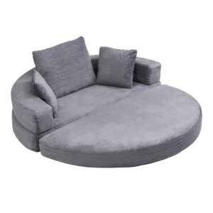 Wohnli Möbelsuche - Ovales Klappbettsofa aus Cord mit Kissen