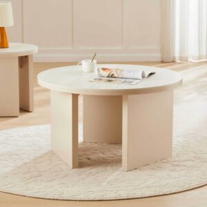 Runder Couchtisch in Holzoptik 80 cm Durchmesser cremefarben 0x45x0cm Holz Weiß Oviala Möbel Wohnzimmermöbel Couchtische