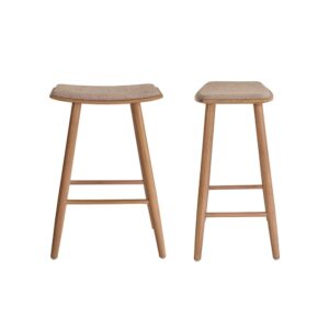 Wohnli Möbelsuche - Set aus 2 Hockern aus massivem Teakholz und greigefarbenem Samt 65cm