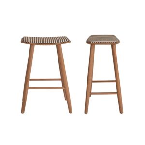 Wohnli Möbelsuche - Set aus 2 Hockern massivem Teakholz mit gestreifter Sitzfläche