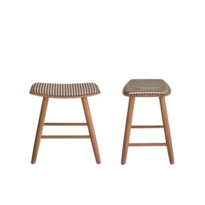 Wohnli Möbelsuche - Set aus 2 Hockern massivem Teakholz mit gestreifter Sitzfläche