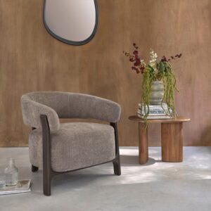 wohnli-moebel-suche-M26003506-1 Sessel aus massivem Holz mit Nussbaum-Finish & Chenille-Stoff Taupe 73x68x69cm Holz Taupe BERAH GETAH Sofas und Sessel Sessel, Poufs und Fußbänke Sessel