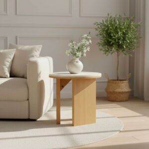 Runder Couchtisch in Holzoptik 50 cm Durchmesser helles Holz 0x45x0cm Holz Beige Oviala Möbel Wohnzimmermöbel Couchtische