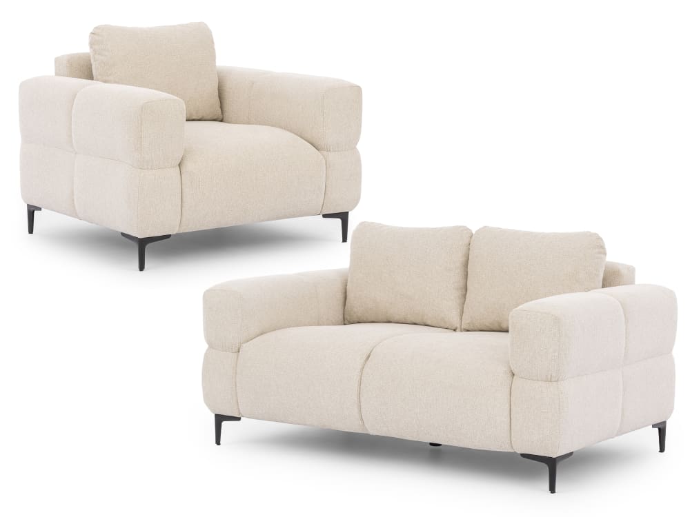 wohnli-moebel-suche-M26004273 Wohnli Möbelsuche - Polstergarnitur 2+1 in Bubble-Optik aus Hellbeige Strukturstoff