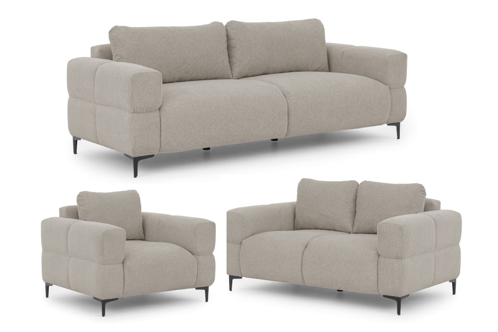 wohnli-moebel-suche-M26004281 Wohnli Möbelsuche - Polstergarnitur 3+2+1 in Bubble-Optik aus Taupe Strukturstoff