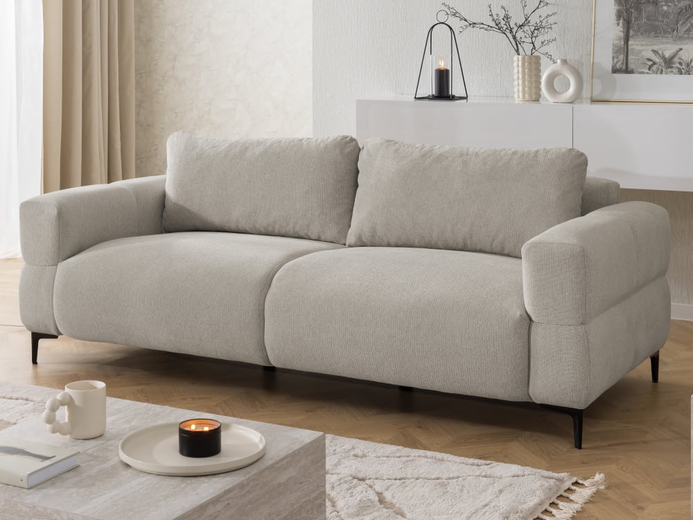 Modernes 3-Sitzer-Sofa in Bubble-Optik aus Taupe Strukturstoff 97x80x217cm Holz Taupe S-Style Sofas und Sessel Sofas 2-Sitzer-Sofas & 3-Sitzer-Sofas