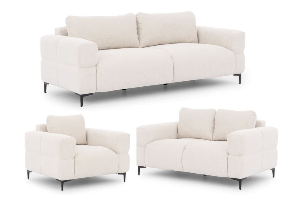 wohnli-moebel-suche-M26004291 Wohnli Möbelsuche - Polstergarnitur 3+2+1 in Bubble-Optik aus Creme Strukturstoff