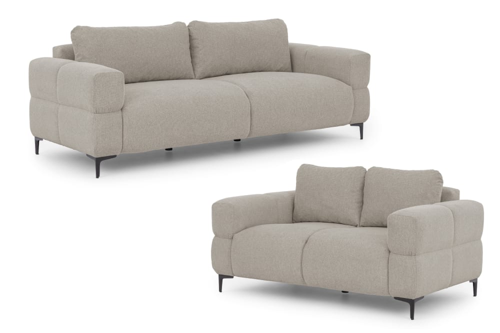 wohnli-moebel-suche-M26004294 Wohnli Möbelsuche - Polstergarnitur 3+2 in Bubble-Optik aus Taupe Strukturstoff