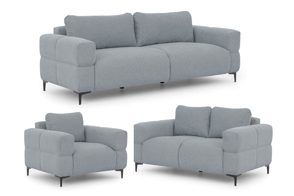 wohnli-moebel-suche-M26004302 Wohnli Möbelsuche - Polstergarnitur 3+2+1 in Bubble-Optik aus Grau Strukturstoff