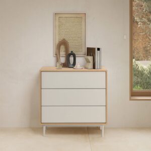 Kommode 3 Schubladen Eiche-Optik/grau 80x80x40cm Spanplatte Grau HOMN Möbel Schlafzimmermöbel Kommoden