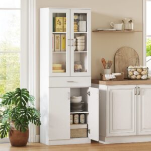 wohnli-moebel-suche-M26004676-1 Weißer Küchenbuffetschrank mit 4 Türen & Schubladen 60x180x35cm Spanplatte Weiß Homcom Möbel Küchenmöbel Küchenoberschränke