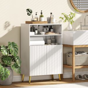 wohnli-moebel-suche-M26004708-1 Weißes MDF-Badezimmerschrank mit Rillentüren & Soft-Close 60x93x32cm Holz Weiß Homcom Möbel Badezimmermöbel Badezimmerschränke