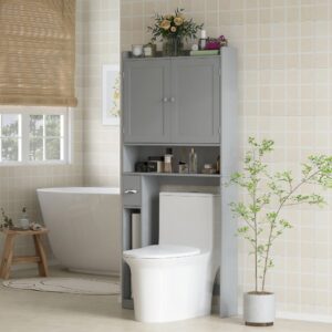 wohnli-moebel-suche-M26004713-1 Waschtisch-Schrank 2T MDF Grau 80x170x20cm Holz Grau Homcom Möbel Badezimmermöbel Badezimmerschränke
