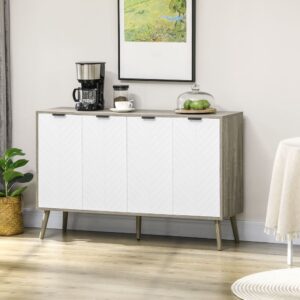 wohnli-moebel-suche-M26004744-1 Weiß-Grau Hölzernes Höhenverstellbares Sideboard 120x77x35cm Spanplatte Grau Homcom Möbel Esszimmermöbel Sideboards, Highboards & niedrige Anrichten